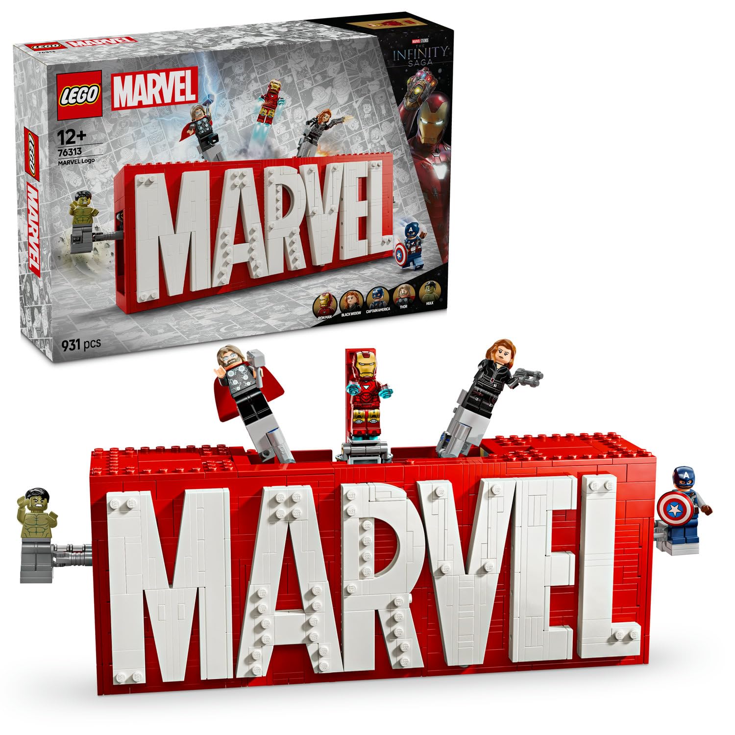 LEGO Marvel 76313 Marvel logosu ve minifigürleri seti