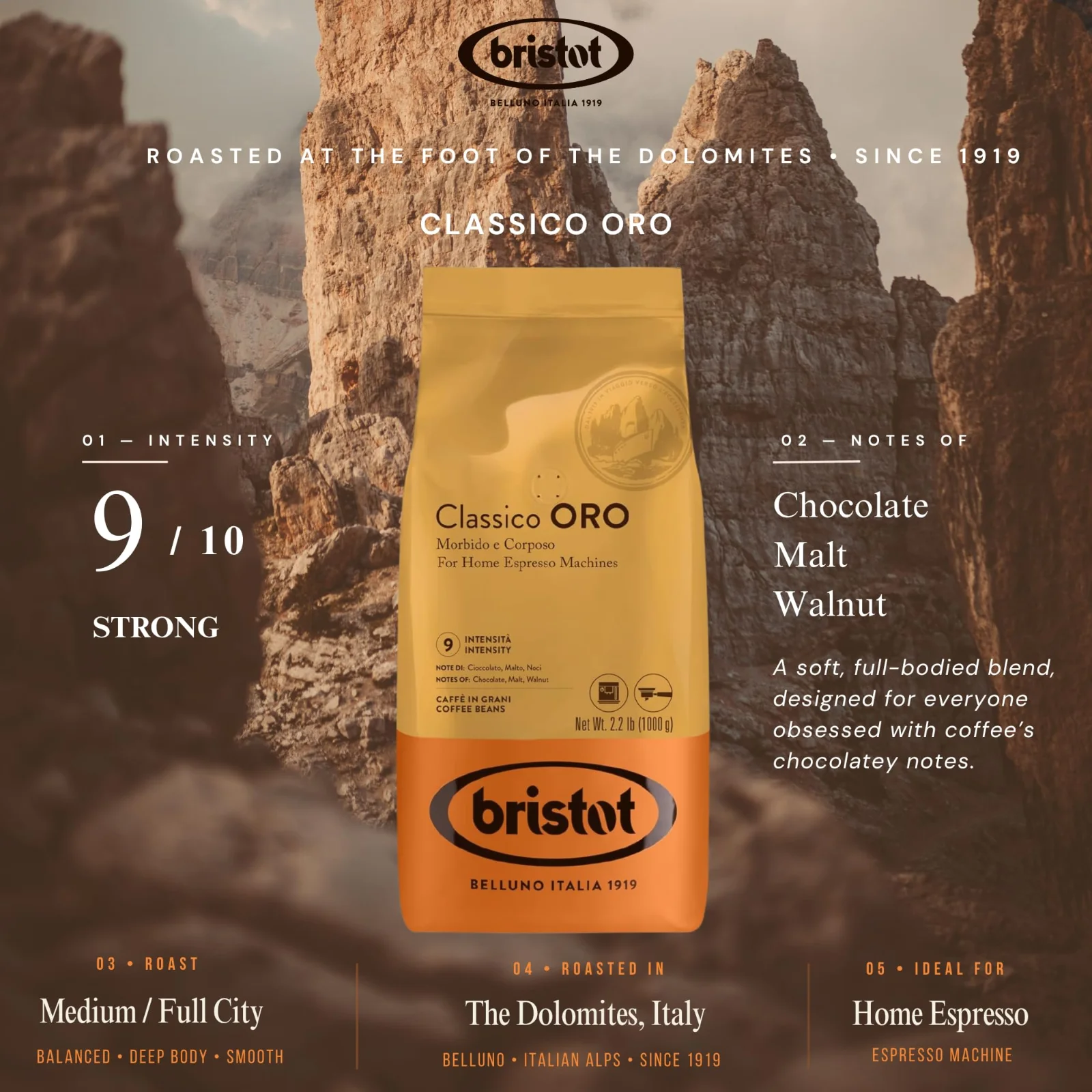 Bristot Classico Oro Çekirdek Kahve 1 kg - görsel 2